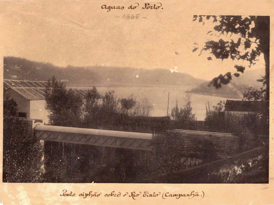 Ponte-sif�o sobre o Rio Tinto, 1886. Arquivo Hist�rico da AEdP. 